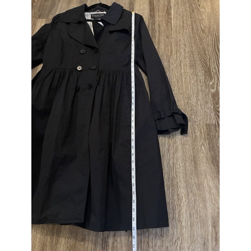 J Peterman NWOT Double Breasted Peplum Long Trench Coat Belted Black Medium - Picture 6 of 6